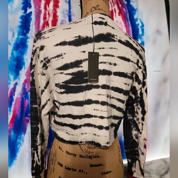 Monrow OVERSIZED Supersoft Painter Tie-Dye Boyfriend Sweatshirt Size XS Crop Top - Picture 3 of 7